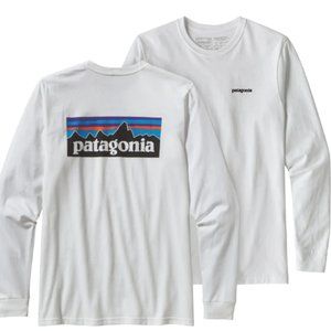 PATAGONIA Men's Long Sleeved P-6 Logo Responsibili-Tee - White Size: MEDIUM